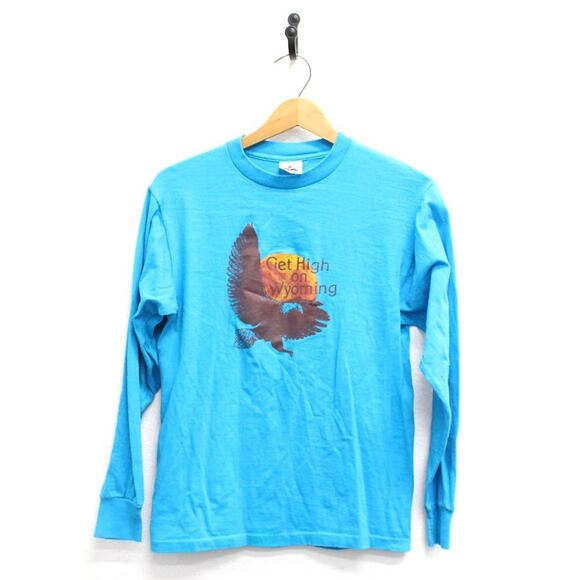 Vintage Get High On Wyoming Eagle Long Sleeve T Shirt Medium - Picture 1 of 4